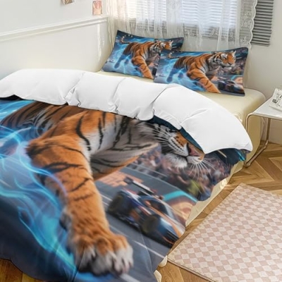 Product: Tiger Cub Nursery Bedding Set 3-Piece Crib, Baby-Safe Organic Cotton Animal Print,Queen:90"x90"/229 * 229cm