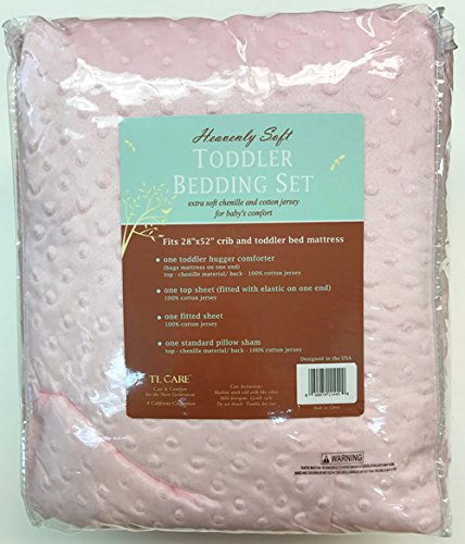 TL Care Toddler Bedding Set, Pink Minky Dot Chenille, 4 Piece Nursery Set, Crib Mattress 28 x 52in 5 Product: TL Care Minky Dot Chenille 4 Piece Toddler Bedding Set, Pink, for Boys and Girls