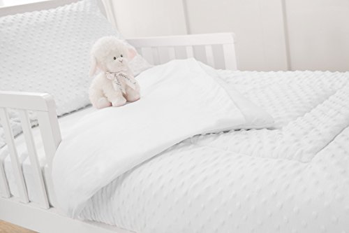 Product: TL Care Minky Dot Chenille 4 Piece Toddler Bedding Set, White, for Boys and Girls