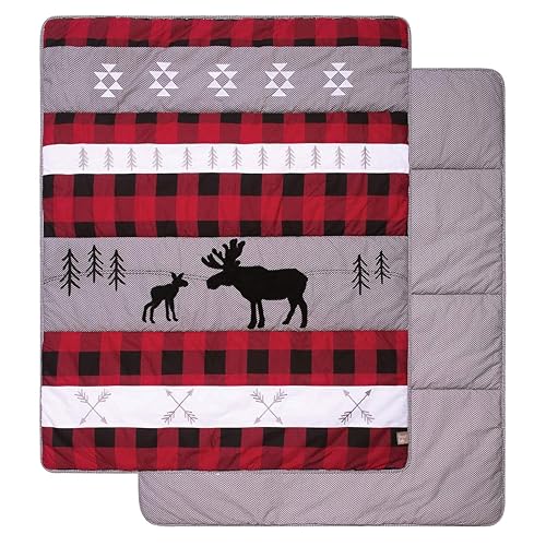 Trend Lab Lumberjack Moose 3 Piece Crib Bedding Set, Gender-Neutral Woodland Nursery, Quilt Sheet Skirt, 35in x 45in 3 Product: Trend Lab Lumberjack Moose 3 Piece Crib Bedding Set, Gender-Neutral Color Palette, Includes Quilt, Fitted Crib Sheet and Skirt