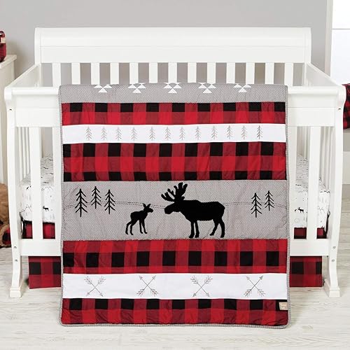 Trend Lab Lumberjack Moose 3 Piece Crib Bedding Set, Gender-Neutral Color Palette, Includes Quilt, Fitted Crib Sheet and Skirt - Crib Bedding Sets Product: Trend Lab Lumberjack Moose 3 Piece Crib Bedding Set, Gender-Neutral Color Palette, Includes Quilt, Fitted Crib Sheet and Skirt