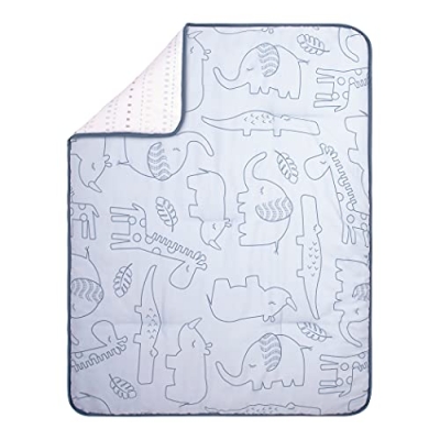 Trend Lab Simple Safari Blue Baby Crib Bedding Set for Boys, Reversible Quilt, 2 Fitted Crib Sheets, Dust Ruffle, 28 x 52 in 11 Product: Trend Lab Modern Baby Crib Bedding Set for Boys | Simple Safari 4 Piece Nursery Décor Quilt, 2 Fitted Crib Sheets, and Dust Ruffle Skirt - Blue, 80015