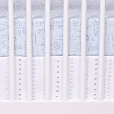 Trend Lab Simple Safari Blue Baby Crib Bedding Set for Boys, Reversible Quilt, 2 Fitted Crib Sheets, Dust Ruffle, 28 x 52 in 12 Product: Trend Lab Modern Baby Crib Bedding Set for Boys | Simple Safari 4 Piece Nursery Décor Quilt, 2 Fitted Crib Sheets, and Dust Ruffle Skirt - Blue, 80015