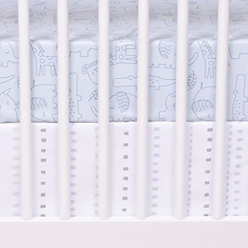 Trend Lab Simple Safari Blue Baby Crib Bedding Set for Boys, Reversible Quilt, 2 Fitted Crib Sheets, Dust Ruffle, 28 x 52 in 3 Product: Trend Lab Modern Baby Crib Bedding Set for Boys | Simple Safari 4 Piece Nursery Décor Quilt, 2 Fitted Crib Sheets, and Dust Ruffle Skirt - Blue, 80015