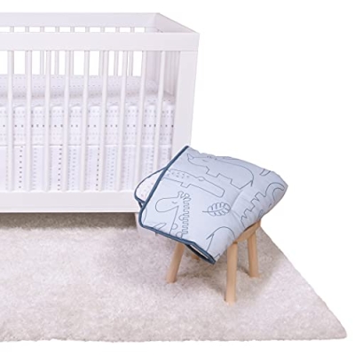 Trend Lab Simple Safari Blue Baby Crib Bedding Set for Boys, Reversible Quilt, 2 Fitted Crib Sheets, Dust Ruffle, 28 x 52 in 10 Product: Trend Lab Modern Baby Crib Bedding Set for Boys | Simple Safari 4 Piece Nursery Décor Quilt, 2 Fitted Crib Sheets, and Dust Ruffle Skirt - Blue, 80015
