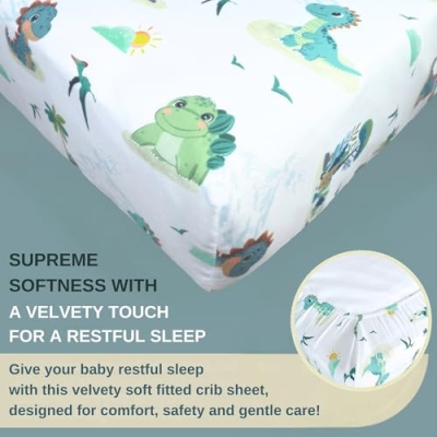 Dino Adventure Crib Bedding Set, 4 Piece Nursery Bundle, Blue Green Dinosaur Baby Bedding, 28 x 52 in 11 Product: TrenD'lay 4 Piece Unisex Baby Dinosaurs Crib bedding set for Boys or Girls. Crib Comforter set for Newborn and Baby Nursery Decor. Baby Bedding set includes Comforter, Fitted sheet, Crib skirt and Bib