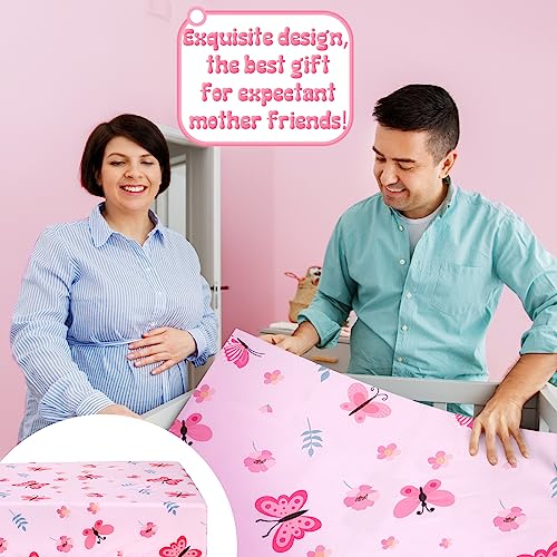Butterfly Crib Bedding Set, Pink Floral Patchwork Quilt, Fitted Sheet, Crib Skirt, 45x36in, 52x28in, 27x51in 4 Product: Tudomro 3 Pieces Butterfly Nursery Crib Bedding Set for Girls, Standard Size Bedding Sets with Comforter Fitted Sheet Crib Skirt(Pink)