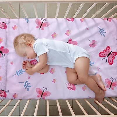 Butterfly Crib Bedding Set, Pink Floral Patchwork Quilt, Fitted Sheet, Crib Skirt, 45x36in, 52x28in, 27x51in 11 Product: Tudomro 3 Pieces Butterfly Nursery Crib Bedding Set for Girls, Standard Size Bedding Sets with Comforter Fitted Sheet Crib Skirt(Pink)