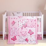 Product: Tudomro 3 Pieces Butterfly Nursery Crib Bedding Set for Girls, Standard Size Bedding Sets with Comforter Fitted Sheet Crib Skirt(Pink)