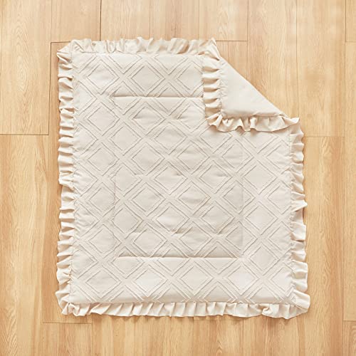 Boho Cream Ruffle Crib Bedding Set, Tufted Quilt Fitted Sheet Skirt, Neutral Nursery, 3 Piece 60cm 6 Product: Tufted Ruffle Crib Bedding Set 3 Pieces Baby Boho Quilted Comforter with Fitted Sheet and Bed Skirt - Cute Ruffled Shabby Chic Baby Bedding Soft Blanket Design Cream White