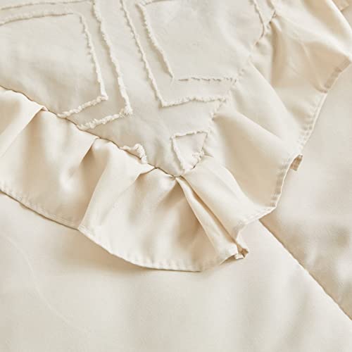 Boho Cream Ruffle Crib Bedding Set, Tufted Quilt Fitted Sheet Skirt, Neutral Nursery, 3 Piece 60cm 3 Product: Tufted Ruffle Crib Bedding Set 3 Pieces Baby Boho Quilted Comforter with Fitted Sheet and Bed Skirt - Cute Ruffled Shabby Chic Baby Bedding Soft Blanket Design Cream White