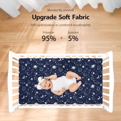 Blue Grey Planet Crib Sheet Set, 3 Pack Fitted Sheets for Standard Crib Toddler Beds, 52 x 28 x 8 in 16 Product: Unnivoll Baby Crib Sheets for Boys Girls, Fitted Crib Sheet Neutral 3 Pack for Standard Crib and Toddler Mattress, Breathable Soft Microfiber Baby Sheet 28x52x8in Blue Gray Planet