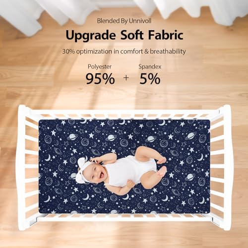 Blue Grey Planet Crib Sheet Set, 3 Pack Fitted Sheets for Standard Crib Toddler Beds, 52 x 28 x 8 in 7 Product: Unnivoll Baby Crib Sheets for Boys Girls, Fitted Crib Sheet Neutral 3 Pack for Standard Crib and Toddler Mattress, Breathable Soft Microfiber Baby Sheet 28x52x8in Blue Gray Planet