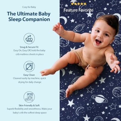 Blue Grey Planet Crib Sheet Set, 3 Pack Fitted Sheets for Standard Crib Toddler Beds, 52 x 28 x 8 in 15 Product: Unnivoll Baby Crib Sheets for Boys Girls, Fitted Crib Sheet Neutral 3 Pack for Standard Crib and Toddler Mattress, Breathable Soft Microfiber Baby Sheet 28x52x8in Blue Gray Planet