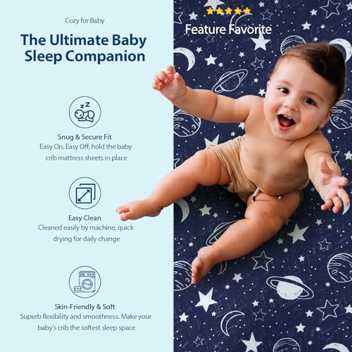 Blue Grey Planet Crib Sheet Set, 3 Pack Fitted Sheets for Standard Crib Toddler Beds, 52 x 28 x 8 in 6 Product: Unnivoll Baby Crib Sheets for Boys Girls, Fitted Crib Sheet Neutral 3 Pack for Standard Crib and Toddler Mattress, Breathable Soft Microfiber Baby Sheet 28x52x8in Blue Gray Planet