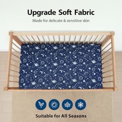 Blue Grey Planet Crib Sheet Set, 3 Pack Fitted Sheets for Standard Crib Toddler Beds, 52 x 28 x 8 in 11 Product: Unnivoll Baby Crib Sheets for Boys Girls, Fitted Crib Sheet Neutral 3 Pack for Standard Crib and Toddler Mattress, Breathable Soft Microfiber Baby Sheet 28x52x8in Blue Gray Planet