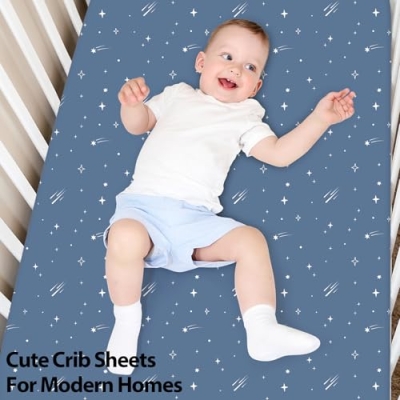 Blue Grey Planet Crib Sheet Set, 3 Pack Fitted Sheets for Standard Crib Toddler Beds, 52 x 28 x 8 in 10 Product: Unnivoll Baby Crib Sheets for Boys Girls, Fitted Crib Sheet Neutral 3 Pack for Standard Crib and Toddler Mattress, Breathable Soft Microfiber Baby Sheet 28x52x8in Blue Gray Planet
