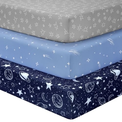 Product: Unnivoll Baby Crib Sheets for Boys Girls, Fitted Crib Sheet Neutral 3 Pack for Standard Crib and Toddler Mattress, Breathable Soft Microfiber Baby Sheet 28x52x8in Blue Gray Planet