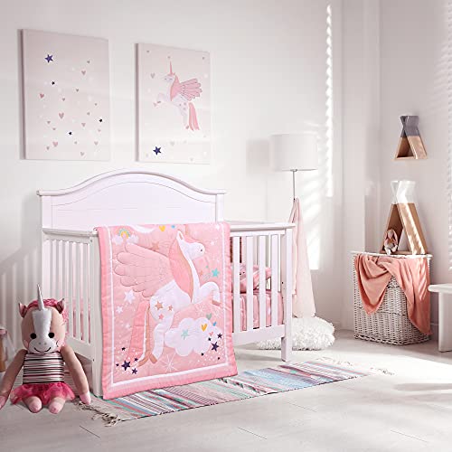 Unicorn Crib Bedding Set, 3 Piece Quilt Fitted Sheet Toddler Pillowcase, Pink Stars Rainbows, 52x28 13x18 33x42 5 Product: UOMNY Crib Bedding Set for Girls - Pink Baby Nursery Sets 3 Pieces Quilt Comforter Fitted Sheet Toddler Pillowcase Soft Star
