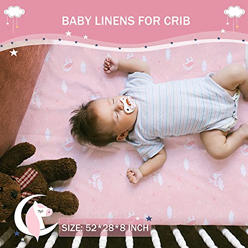 Unicorn Crib Bedding Set, 3 Piece Quilt Fitted Sheet Toddler Pillowcase, Pink Stars Rainbows, 52x28 13x18 33x42 3 Product: UOMNY Crib Bedding Set for Girls - Pink Baby Nursery Sets 3 Pieces Quilt Comforter Fitted Sheet Toddler Pillowcase Soft Star