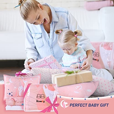 Unicorn Crib Bedding Set, 3 Piece Quilt Fitted Sheet Toddler Pillowcase, Pink Stars Rainbows, 52x28 13x18 33x42 10 Product: UOMNY Crib Bedding Set for Girls - Pink Baby Nursery Sets 3 Pieces Quilt Comforter Fitted Sheet Toddler Pillowcase Soft Star