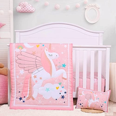 Product: UOMNY Crib Bedding Set for Girls - Pink Baby Nursery Sets 3 Pieces Quilt Comforter Fitted Sheet Toddler Pillowcase Soft Star