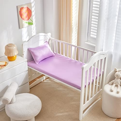 Product: UOZZI BEDDING 3 Pieces Crib Bedding Set Baby Ruffle Quilted Comforter with Fitted Sheet and Pillow - Cute Ruffled Shabby Chic Bedding Soft Blanket Design Purple