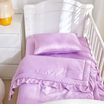 Product: UOZZI BEDDING 3 Pieces Crib Bedding Set Baby Ruffle Quilted Comforter with Fitted Sheet and Pillow - Cute Ruffled Shabby Chic Bedding Soft Blanket Design Purple
