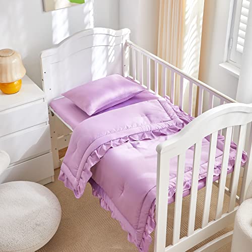 Product: UOZZI BEDDING 3 Pieces Crib Bedding Set Baby Ruffle Quilted Comforter with Fitted Sheet and Pillow - Cute Ruffled Shabby Chic Bedding Soft Blanket Design Purple