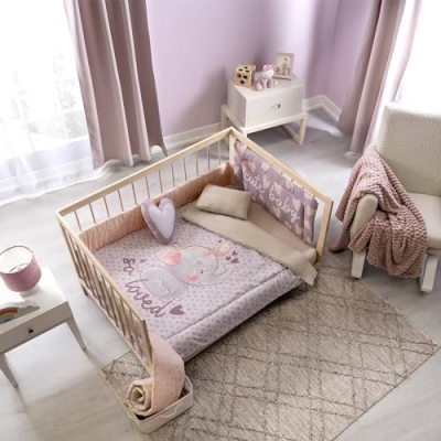Product: Vianney Baby Cute Crib Comforter Set – 3-Piece Light Purple Bedding with Adorable Elephant Design, Includes Duvet, Pillowcase, and Crib Sheet