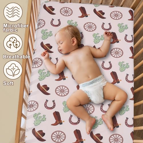 Western Cowboy Crib Sheet Set, 4 Piece Nursery Bedding, Standard Crib Toddler Mattress, 52 x 28 x 8 Inches 3 Product: VitalCozy 4 Pcs Western Cowboy Crib Sheet Set Newborn Bedding Nursery Baby Sheets for Girl Boys Baby Gifts for Standard Crib and Toddler Mattresses, 52 x 28 x 8 Inches
