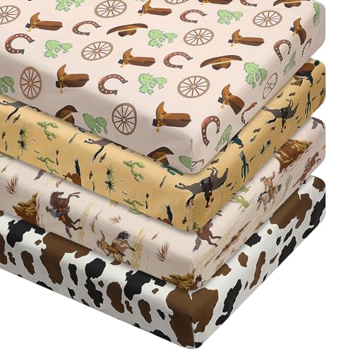 VitalCozy 4 Pcs Western Cowboy Crib Sheet Set Newborn Bedding Nursery Baby Sheets for Girl Boys Baby Gifts for Standard Crib and Toddler Mattresses, 52 x 28 x 8 Inches - Crib Bedding Sets Product: VitalCozy 4 Pcs Western Cowboy Crib Sheet Set Newborn Bedding Nursery Baby Sheets for Girl Boys Baby Gifts for Standard Crib and Toddler Mattresses, 52 x 28 x 8 Inches