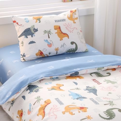 Dinosaur Printed Nursery Bedding Set, 100% Cotton Crib Set, Quilted Cover Fitted Sheet Pillowcase, 52in x 28in x 8in 10 Product: WaBaHa Dinosaur Printed Nursy Bedding Set, 3 Pcs Soft Breathable Cotton Crib Bedding Set Includes Quilted Cover, Fitted Sheet and Pillowcase, Animal Printed