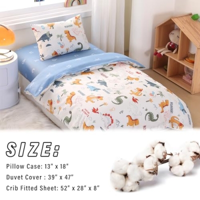 Dinosaur Printed Nursery Bedding Set, 100% Cotton Crib Set, Quilted Cover Fitted Sheet Pillowcase, 52in x 28in x 8in 8 Product: WaBaHa Dinosaur Printed Nursy Bedding Set, 3 Pcs Soft Breathable Cotton Crib Bedding Set Includes Quilted Cover, Fitted Sheet and Pillowcase, Animal Printed
