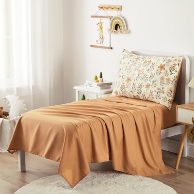Floral Toddler Bedding Set, 4 Piece Garden Comforter Sheet Set, Blooming Botanical Colors, 28x52x8 in 10 Product: Wake In Cloud - Floral Toddler Bedding Set for Girls, Cute Colorful Botanical Flowers, 4 Pieces Soft Crib Bed Set Including Comforter, Sheets and Pillowcase, Orange Cream