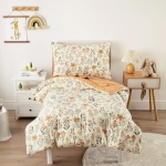 Product: Wake In Cloud - Floral Toddler Bedding Set for Girls, Cute Colorful Botanical Flowers, 4 Pieces Soft Crib Bed Set Including Comforter, Sheets and Pillowcase, Orange Cream