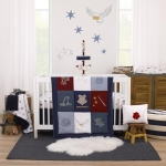Product: Warner Brothers Harry Potter Welcome Little Wizard Navy, Burgundy, Denim Blue and White, Appliqued 3 Piece Crib Bedding Set - Comforter, Fitted Crib Sheet, and Crib Skirt