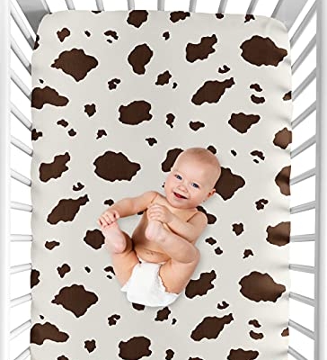 Cow Print Fitted Crib Sheet, Sweet Jojo Designs Wild West Cowboy Nursery Bedding, Chocolate Brown Cream, 52in x 28in x 8in 9 Product: Wild West Cowboy Fitted Crib Sheet for Baby and Toddler Bedding Sets by Sweet Jojo Designs - Cow Print