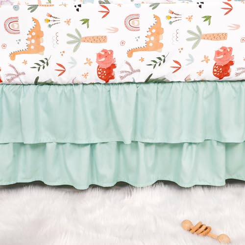 Dinosaur Crib Bedding Set for Boys Girls, 4 Piece Nursery Set, Reversible Comforter, 44x35in, 29x52x9in 4 Product: WINGHENLEE Crib Bedding Set for Boys Girls, Upgrade 4 Pieces Nursery Bedding Set for Newborn Infant, Includes Crib Liner Anti-Collision Padding, Comforter, Fitted Sheet, Bed Skirt, Dinosaur