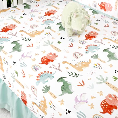 Dinosaur Crib Bedding Set for Boys Girls, 4 Piece Nursery Set, Reversible Comforter, 44x35in, 29x52x9in 5 Product: WINGHENLEE Crib Bedding Set for Boys Girls, Upgrade 4 Pieces Nursery Bedding Set for Newborn Infant, Includes Crib Liner Anti-Collision Padding, Comforter, Fitted Sheet, Bed Skirt, Dinosaur