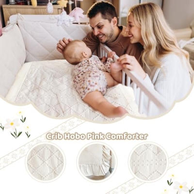 Product: Wowelife 3 Pieces Crib Bedding Set for Girls, Mini Tufted Jacquard Ruffle Fringe Boho Baby Bedding Set Newborn, Infant & Nursery with Comforter, Crib Fitted Sheet and Crib Skirt, Beige