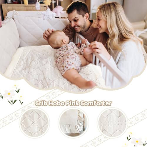 Product: Wowelife 3 Pieces Crib Bedding Set for Girls, Mini Tufted Jacquard Ruffle Fringe Boho Baby Bedding Set Newborn, Infant & Nursery with Comforter, Crib Fitted Sheet and Crib Skirt, Beige