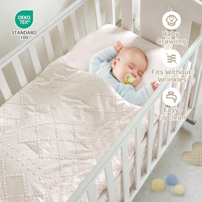 Product: Wowelife 3 Pieces Crib Bedding Set for Girls, Mini Tufted Jacquard Ruffle Fringe Boho Baby Bedding Set Newborn, Infant & Nursery with Comforter, Crib Fitted Sheet and Crib Skirt, Beige