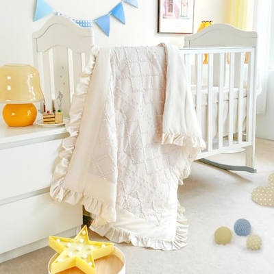 Product: Wowelife 3 Pieces Crib Bedding Set for Girls, Mini Tufted Jacquard Ruffle Fringe Boho Baby Bedding Set Newborn, Infant & Nursery with Comforter, Crib Fitted Sheet and Crib Skirt, Beige