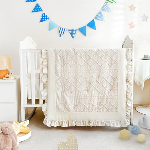 Product: Wowelife 3 Pieces Crib Bedding Set for Girls, Mini Tufted Jacquard Ruffle Fringe Boho Baby Bedding Set Newborn, Infant & Nursery with Comforter, Crib Fitted Sheet and Crib Skirt, Beige