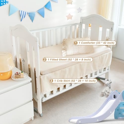Baby Crib Bedding Set, Wowelife Boho Beige Pink Nursery Bedding, Quilted Comforters Fitted Sheets Crib Skirts, 52x28in 11 Product: Wowelife 6PC Baby Crib Sets, Alternate Boho Beige and Pink Nursery Bedding Sets with Quilted Comforters, Fitted Sheets & Skirts for Boys & Girls