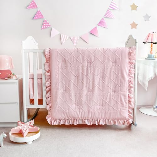 Baby Crib Bedding Set, Wowelife Boho Beige Pink Nursery Bedding, Quilted Comforters Fitted Sheets Crib Skirts, 52x28in 4 Product: Wowelife 6PC Baby Crib Sets, Alternate Boho Beige and Pink Nursery Bedding Sets with Quilted Comforters, Fitted Sheets & Skirts for Boys & Girls