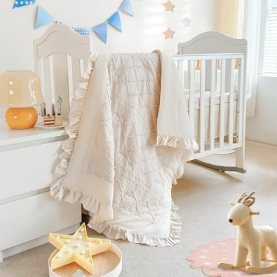 Product: Wowelife 6PC Baby Crib Sets, Alternate Boho Beige and Pink Nursery Bedding Sets with Quilted Comforters, Fitted Sheets & Skirts for Boys & Girls
