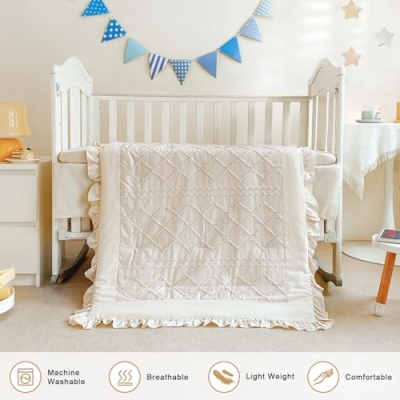 Baby Crib Bedding Set, Wowelife Boho Beige Pink Nursery Bedding, Quilted Comforters Fitted Sheets Crib Skirts, 52x28in 10 Product: Wowelife 6PC Baby Crib Sets, Alternate Boho Beige and Pink Nursery Bedding Sets with Quilted Comforters, Fitted Sheets & Skirts for Boys & Girls