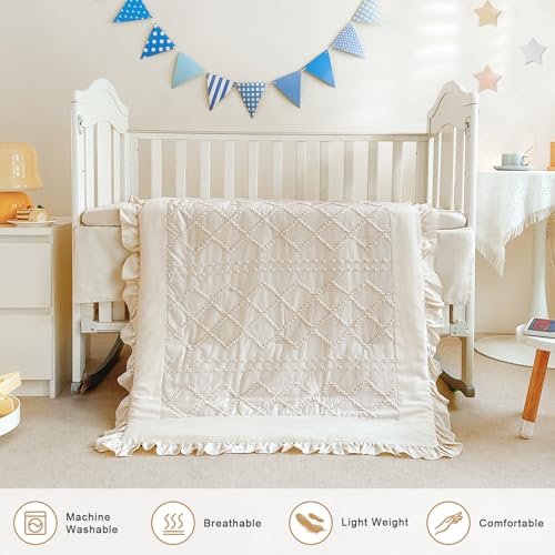 Baby Crib Bedding Set, Wowelife Boho Beige Pink Nursery Bedding, Quilted Comforters Fitted Sheets Crib Skirts, 52x28in 1 Product: Wowelife 6PC Baby Crib Sets, Alternate Boho Beige and Pink Nursery Bedding Sets with Quilted Comforters, Fitted Sheets & Skirts for Boys & Girls